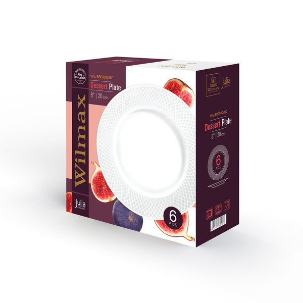 Flat rim dessert round plate set of 6 in colour box wl-880100/6c Wilmax (photo 2)