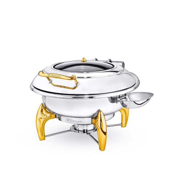 Glass lid round chafing dish with stand wl‑559921/ab Wilmax (photo 1)
